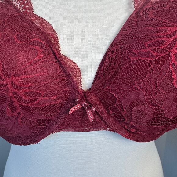 Auden Size 46C Underwire Bra Lightly Full Coverage Lined Maroon Red Lace - Picture 2 of 10
